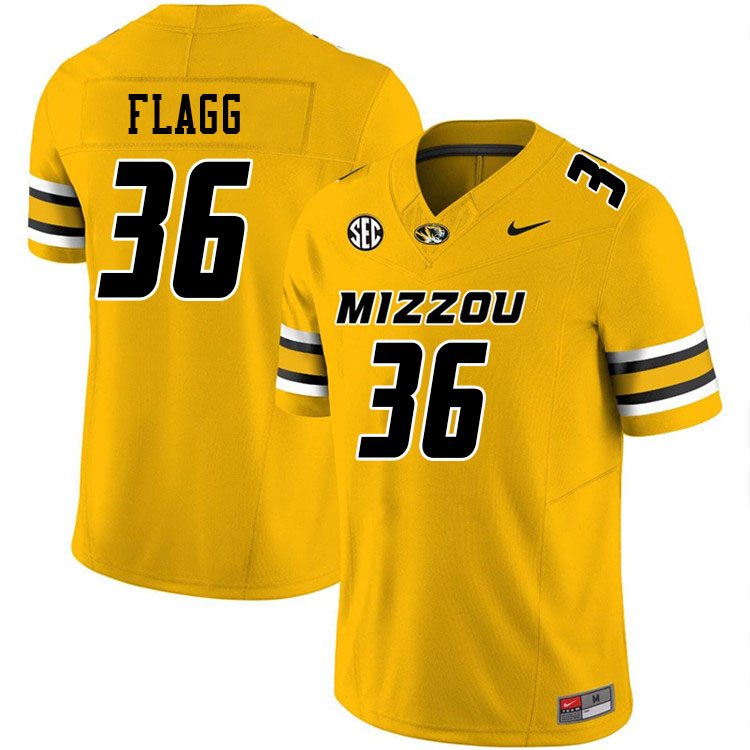 Men #36 Caleb Flagg Missouri Tigers College Football Jerseys Stitched-Gold